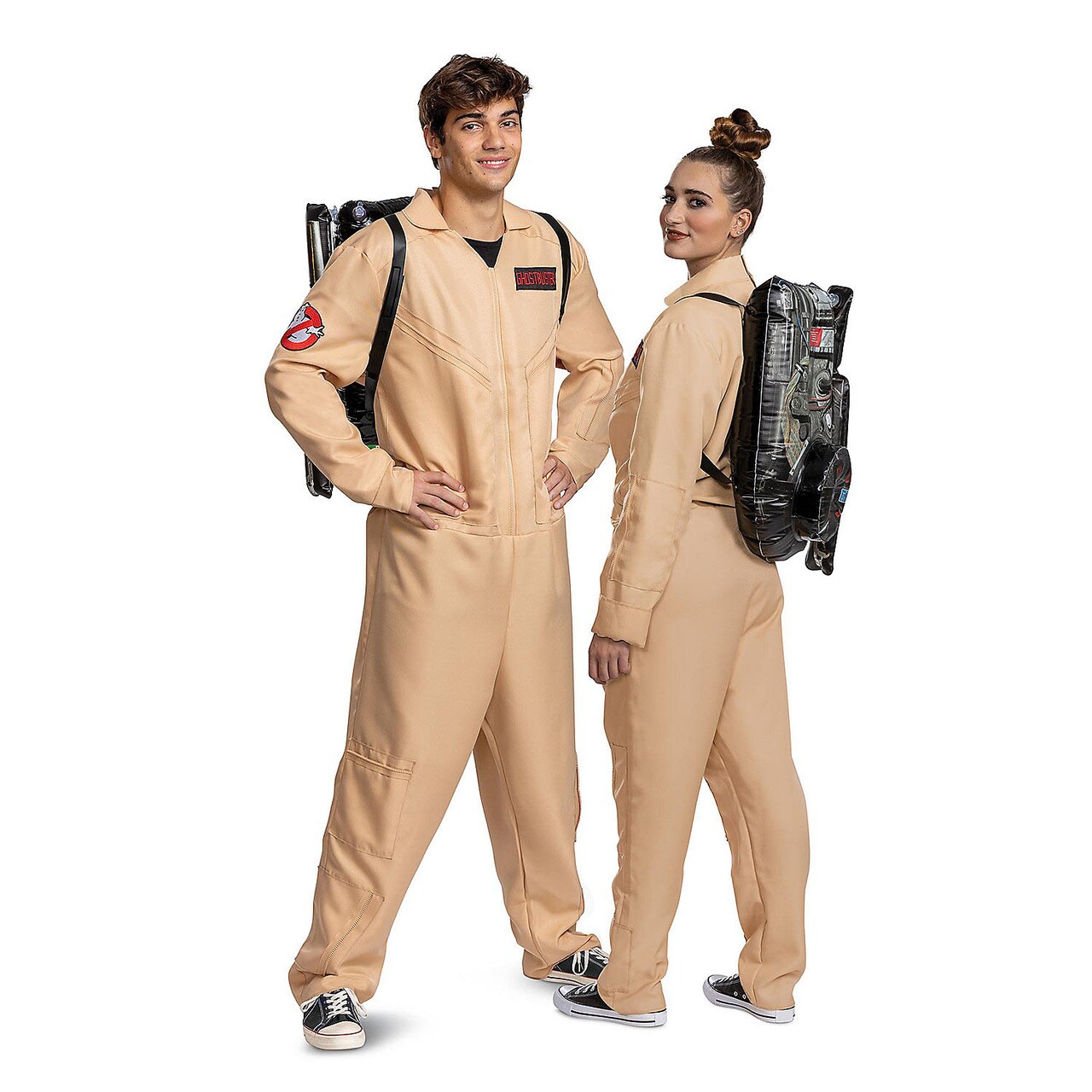 Mens Deluxe 80s Ghostbusters Costume Jumpsuit with Inflatable Proton Pack